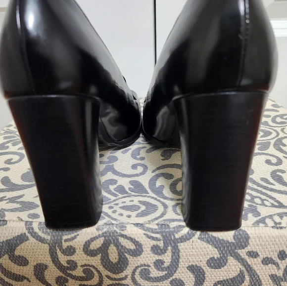 VINTAGE Gucci Black Leather Square Horsebit Square Toe Pumps Size 8 - Picture 6 of 7